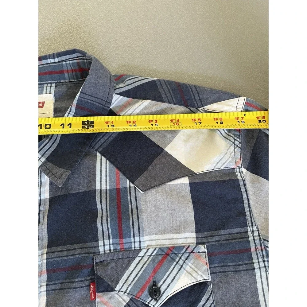 Levi's Men's  Polo Shirt XL  Plaid Blue White Short Sleeve Button-down Cotton